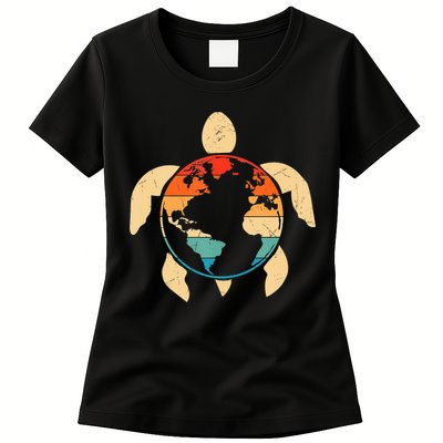 Earth Day Save Environment Cute Turtle Planet Protection Womens T-Shirt