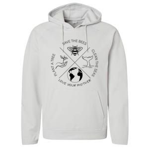 Earth Day Save The Bees Plant More Trees Clean The Seas Performance Fleece Hoodie