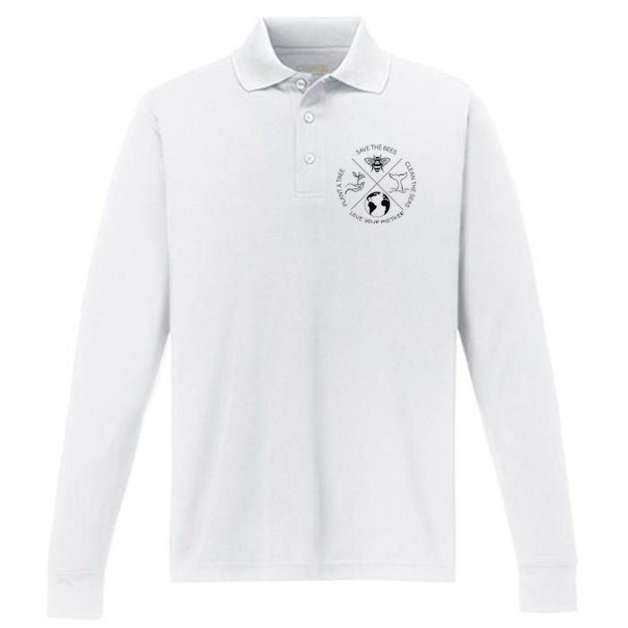 Earth Day Save The Bees Plant More Trees Clean The Seas Performance Long Sleeve Polo