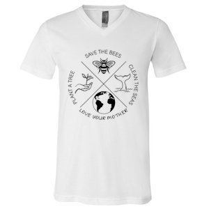 Earth Day Save The Bees Plant More Trees Clean The Seas V-Neck T-Shirt