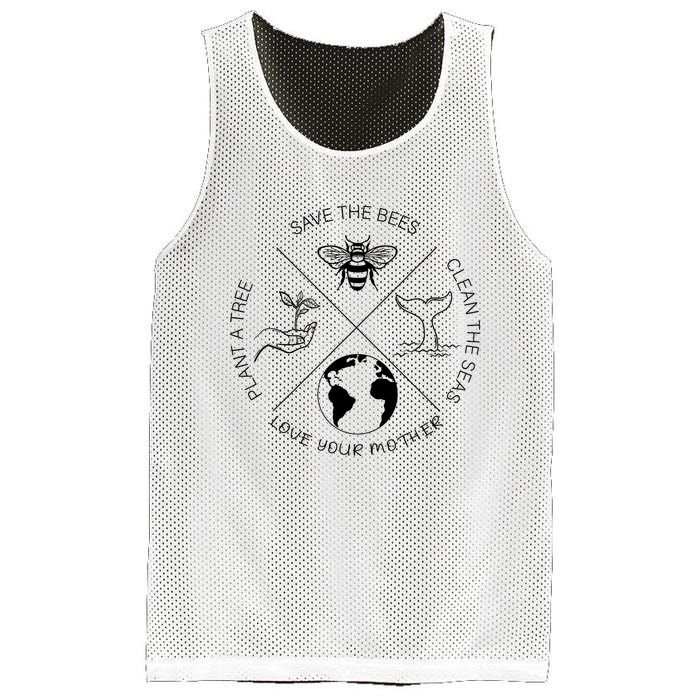 Earth Day Save The Bees Plant More Trees Clean The Seas Mesh Reversible Basketball Jersey Tank