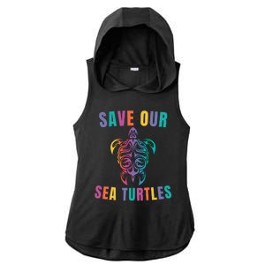 Earth Day, Save Our Sea Turtles, Sea Turtle Lover, Marine Life Ladies PosiCharge Tri-Blend Wicking Draft Hoodie Tank