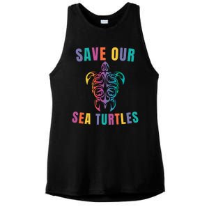 Earth Day, Save Our Sea Turtles, Sea Turtle Lover, Marine Life Ladies PosiCharge Tri-Blend Wicking Tank