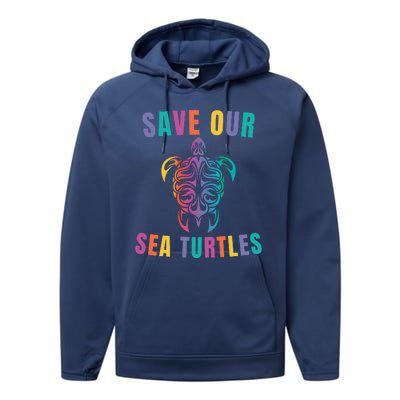 Earth Day, Save Our Sea Turtles, Sea Turtle Lover, Marine Life Performance Fleece Hoodie