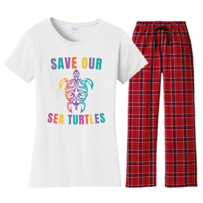 Earth Day, Save Our Sea Turtles, Sea Turtle Lover, Marine Life Women's Flannel Pajama Set