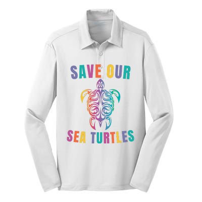 Earth Day, Save Our Sea Turtles, Sea Turtle Lover, Marine Life Silk Touch Performance Long Sleeve Polo