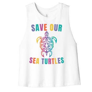 Earth Day, Save Our Sea Turtles, Sea Turtle Lover, Marine Life Women's Racerback Cropped Tank