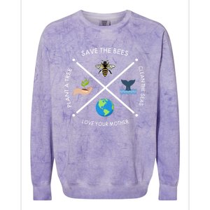 Earth Day Save The Bees Plant More Trees Clean The Seas Great Gift Colorblast Crewneck Sweatshirt