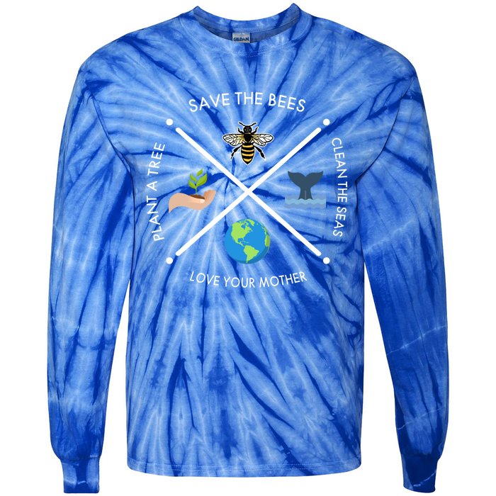 Earth Day Save The Bees Plant More Trees Clean The Seas Great Gift Tie-Dye Long Sleeve Shirt