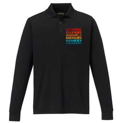 Earth Day Save Bees Rescue Animals Recycle Plastics Performance Long Sleeve Polo