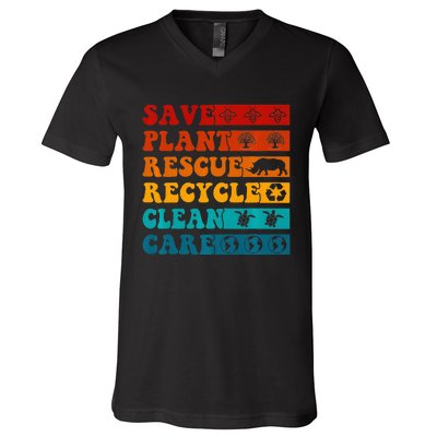 Earth Day Save Bees Rescue Animals Recycle Plastics V-Neck T-Shirt