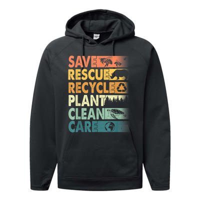 Earth Day Save Bees Rescue Animals Recycle Plastics Performance Fleece Hoodie