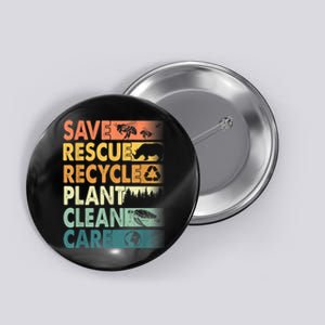 Earth Day Save Bees Rescue Animals Recycle Plastics Button