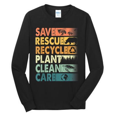 Earth Day Save Bees Rescue Animals Recycle Plastics Tall Long Sleeve T-Shirt