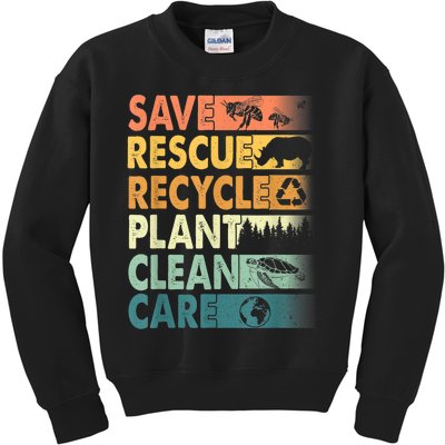 Earth Day Save Bees Rescue Animals Recycle Plastics Kids Sweatshirt