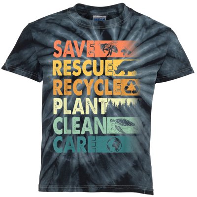 Earth Day Save Bees Rescue Animals Recycle Plastics Kids Tie-Dye T-Shirt