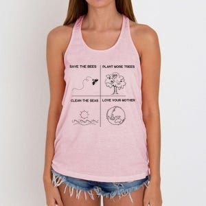 Earth Day Save The Bees Plant More Trees Clean The Seas Great Gift Women's Knotted Racerback Tank