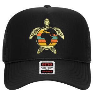 Earth Day Turtle Retro High Crown Mesh Back Trucker Hat