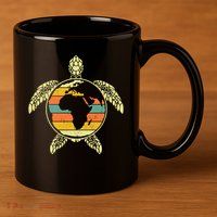 Earth Day Turtle Retro 11oz C Handle Ceramic Mug