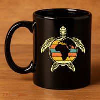 Earth Day Turtle Retro 11oz C Handle Ceramic Mug