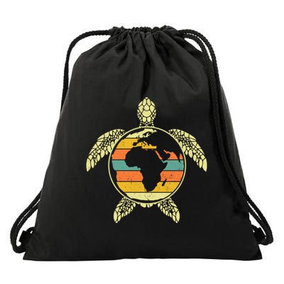 Earth Day Turtle Retro Drawstring Bag