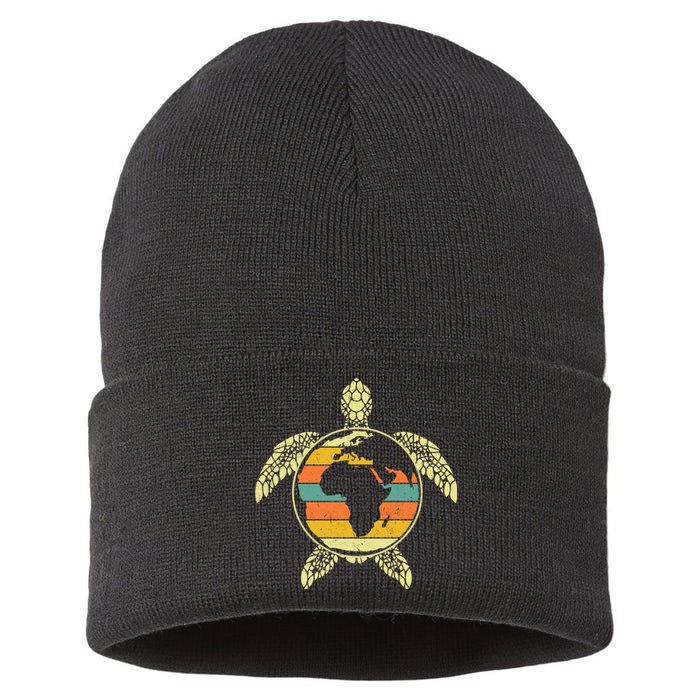 Earth Day Turtle Retro Sustainable Knit Beanie