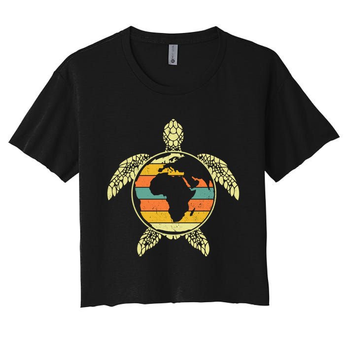 Earth Day Turtle Retro Women's Crop Top Tee