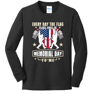 Every Day The Flag Flies Free Is Memorial Day To Me Gift Kids Long Sleeve Shirt