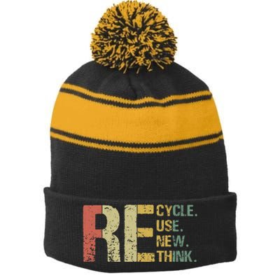 Earth Day Tee Recycle Reuse Renew Rethink Stripe Pom Pom Beanie