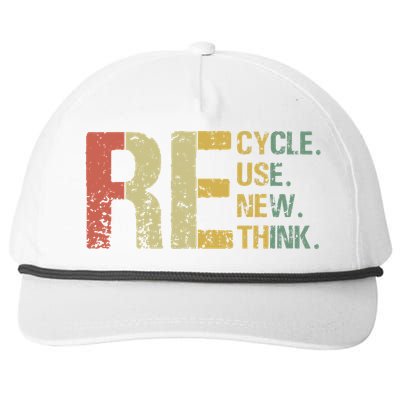 Earth Day Tee Recycle Reuse Renew Rethink Snapback Five-Panel Rope Hat