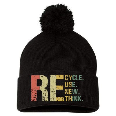 Earth Day Tee Recycle Reuse Renew Rethink Pom Pom 12in Knit Beanie