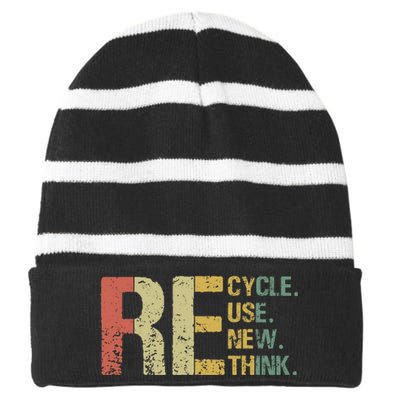 Earth Day Tee Recycle Reuse Renew Rethink Striped Beanie with Solid Band