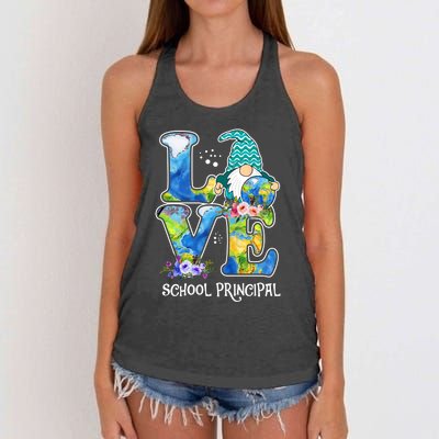 Earth Day Teacher Gnome School Principal Women's Knotted Racerback Tank