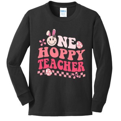 Easter Day Teacher Groovy One Hoppy Teacher Kids Long Sleeve Shirt