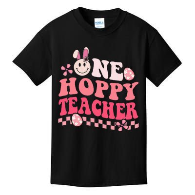 Easter Day Teacher Groovy One Hoppy Teacher Kids T-Shirt