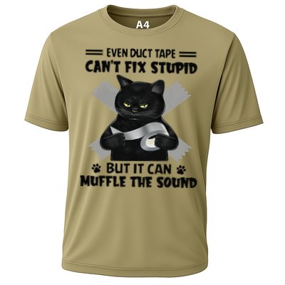 Even Duct Tape Cant Fix Stupid But It Can Muffle Black Cat Cooling Performance Crew T-Shirt