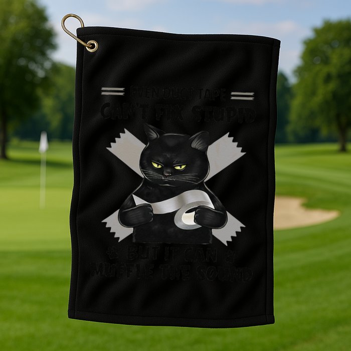 Even Duct Tape Cant Fix Stupid Funny Sarcastic Black Cat Golf Towel