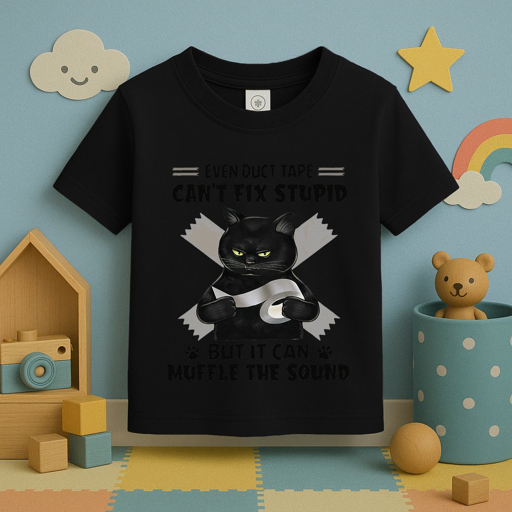 Even Duct Tape Cant Fix Stupid Funny Sarcastic Black Cat Toddler T-Shirt