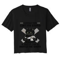 Even Duct Tape Cant Fix Stupid Funny Sarcastic Black Cat Women's Crop Top Tee