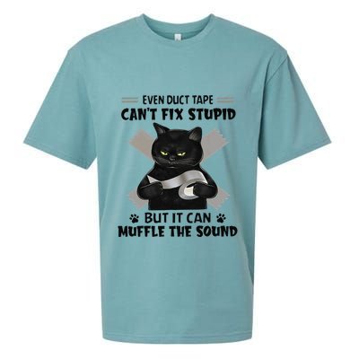 Even Duct Tape Cant Fix Stupid Funny Sarcastic Black Cat Sueded Cloud Jersey T-Shirt