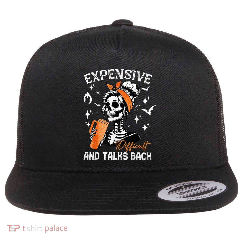 Expensive Difficult & Talks Back Halloween Mama Skeleton Flat Bill Trucker Hat