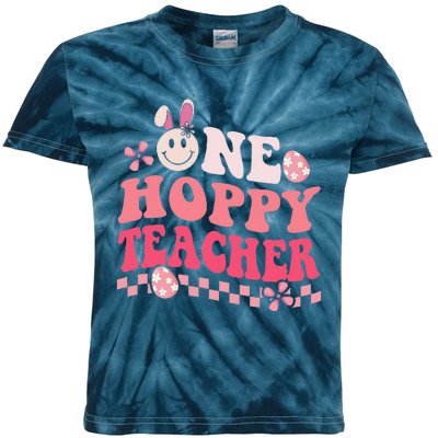 Easter Day Teacher Retro Groovy One Hoppy Teacher Kids Tie-Dye T-Shirt