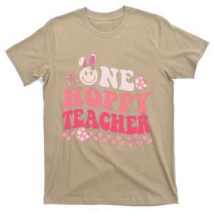 Easter Day Teacher Retro Groovy One Hoppy Teacher T-Shirt