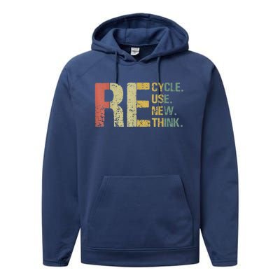 Earth Day Tee Recycle Reuse Renew Rethink Performance Fleece Hoodie