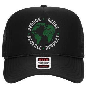 Earth Day Teacher Environment Day Recycle Earth Day High Crown Mesh Back Trucker Hat