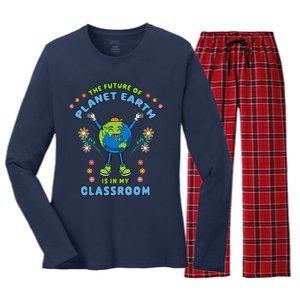 Earth Day Teacher The Future Of Earth Is In My Classroom Women's Long Sleeve Flannel Pajama Set 