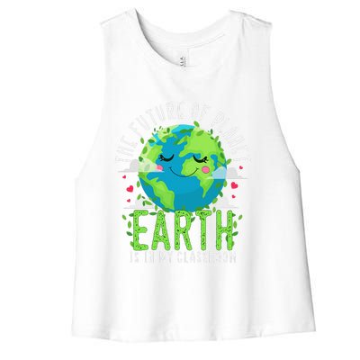 Earth Day Teachers Classroom Funny Teacher Women's Racerback Cropped Tank