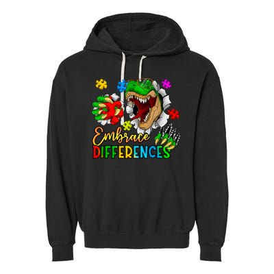 Embrace Differences T Rex Autism Design Garment-Dyed Fleece Hoodie