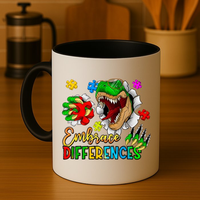 Embrace Differences T Rex Autism Design Mug