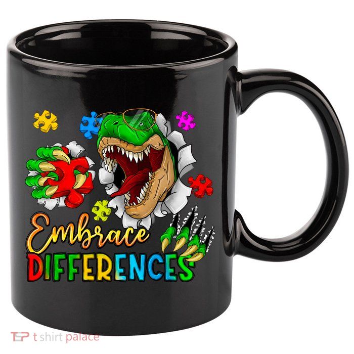 Embrace Differences T Rex Autism Design 11oz C Handle Ceramic Mug